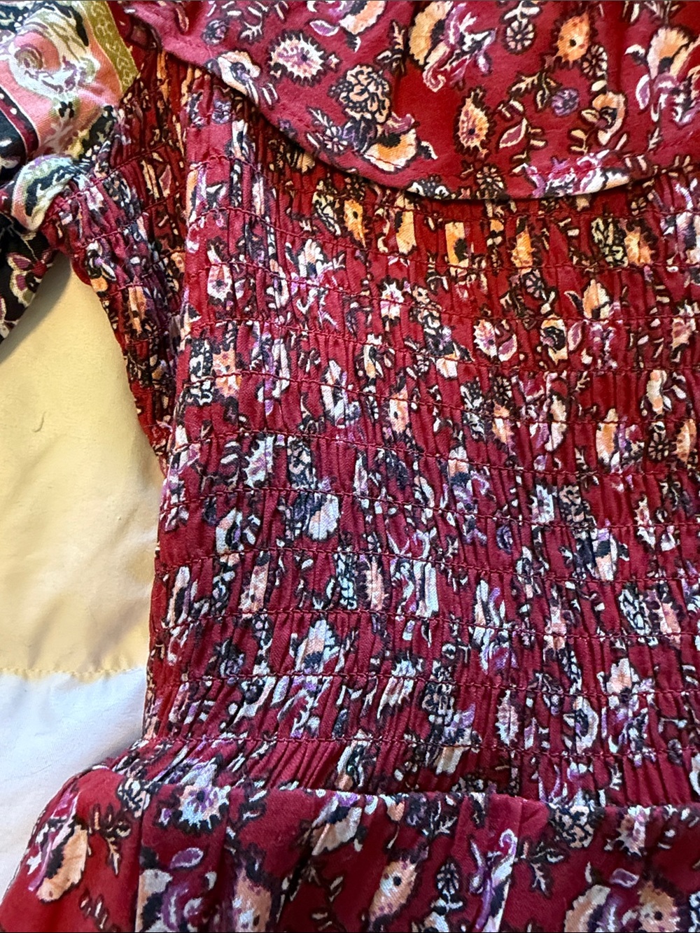 Maurices Red Floral Smocked Round-Neck Blouse with Paisley Border - Picture 4 of 7